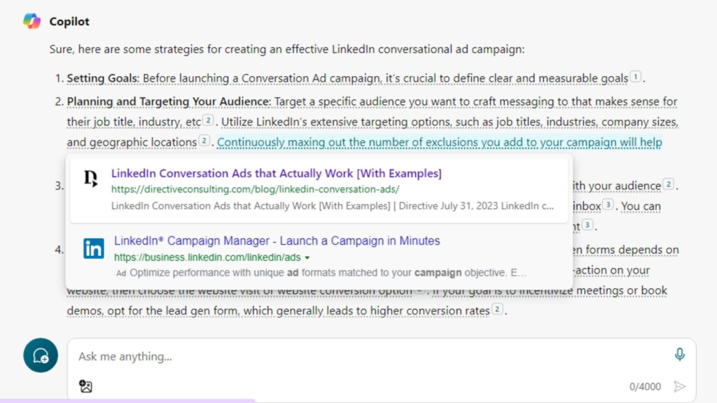 Microsoft Copilot AI with LinkedIn Conversational Ads