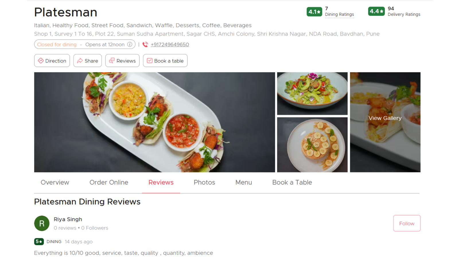 Platesman - Zomato Reviews